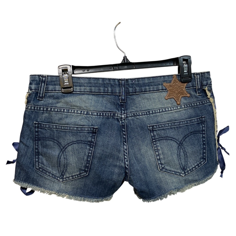 Fiorucci‎ Made in Italy Blue Denim Lace Up Side Ribbon Shorts Star Patch NWT 29
